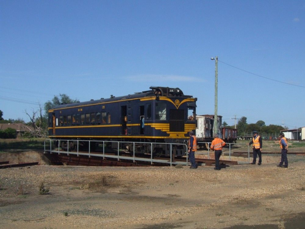 Turning 58RM on the turntable at Echuca. 29 Apr 2012. Photo: Sean Jenkinson