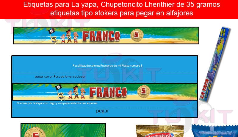 kit imprimible para golosinas Jake y los piratas