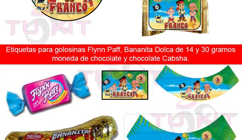 kit imprimible para golosinas Jake y los piratas