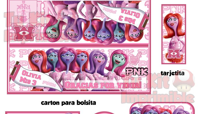 Kit Imprimible Candy Bar Monsters University Rosa