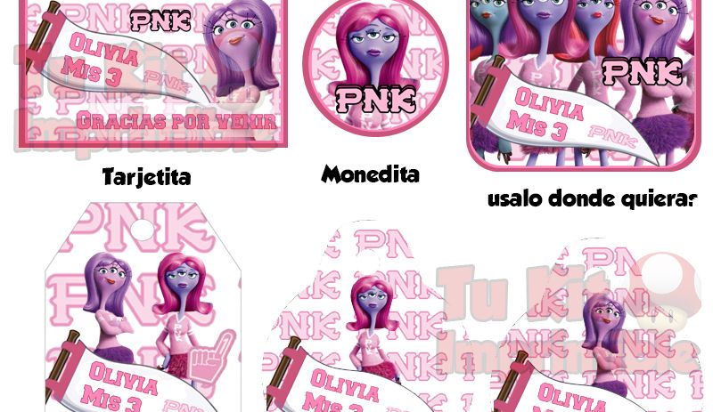 Kit Imprimible Candy Bar Monsters University Rosa