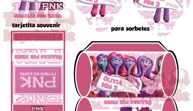 Kit Imprimible Candy Bar Monsters University Rosa