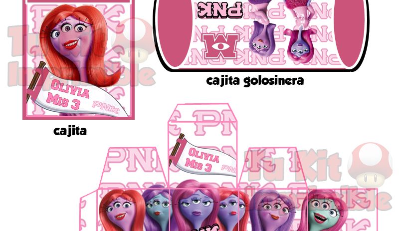 Kit Imprimible Candy Bar Monsters University Rosa