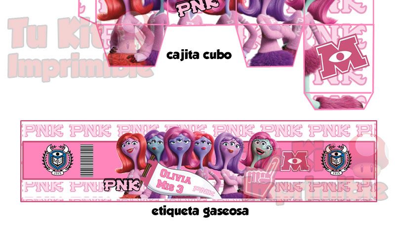 Kit Imprimible Candy Bar Monsters University Rosa