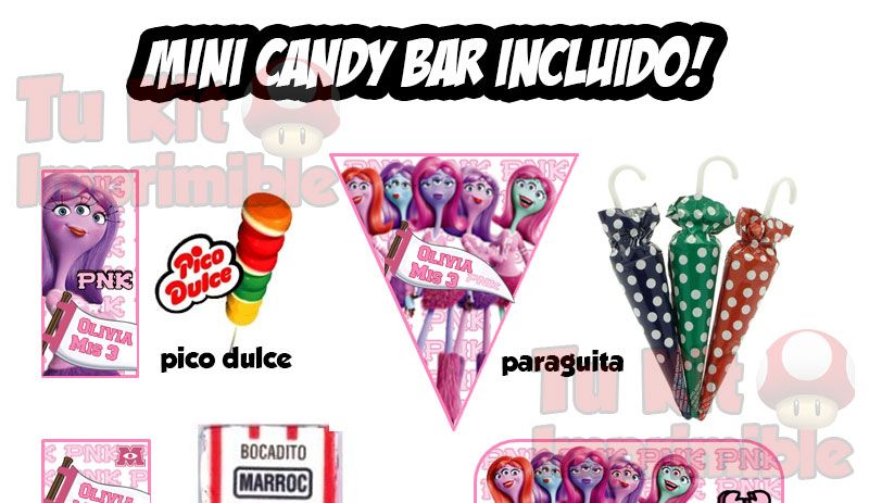 Kit Imprimible Candy Bar Monsters University Rosa