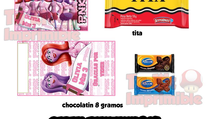 Kit Imprimible Candy Bar Monsters University Rosa