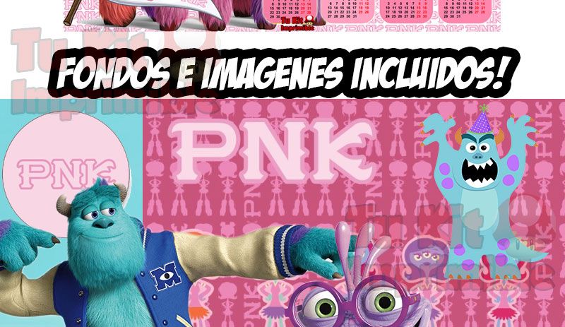 Kit Imprimible Candy Bar Monsters University Rosa