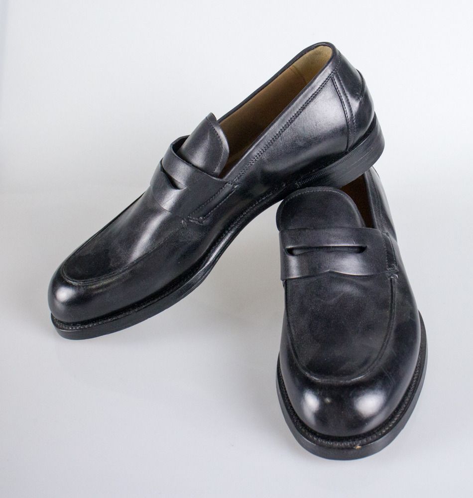 New BERLUTI Black Leather Penny Loafers Dress Shoes Size 8