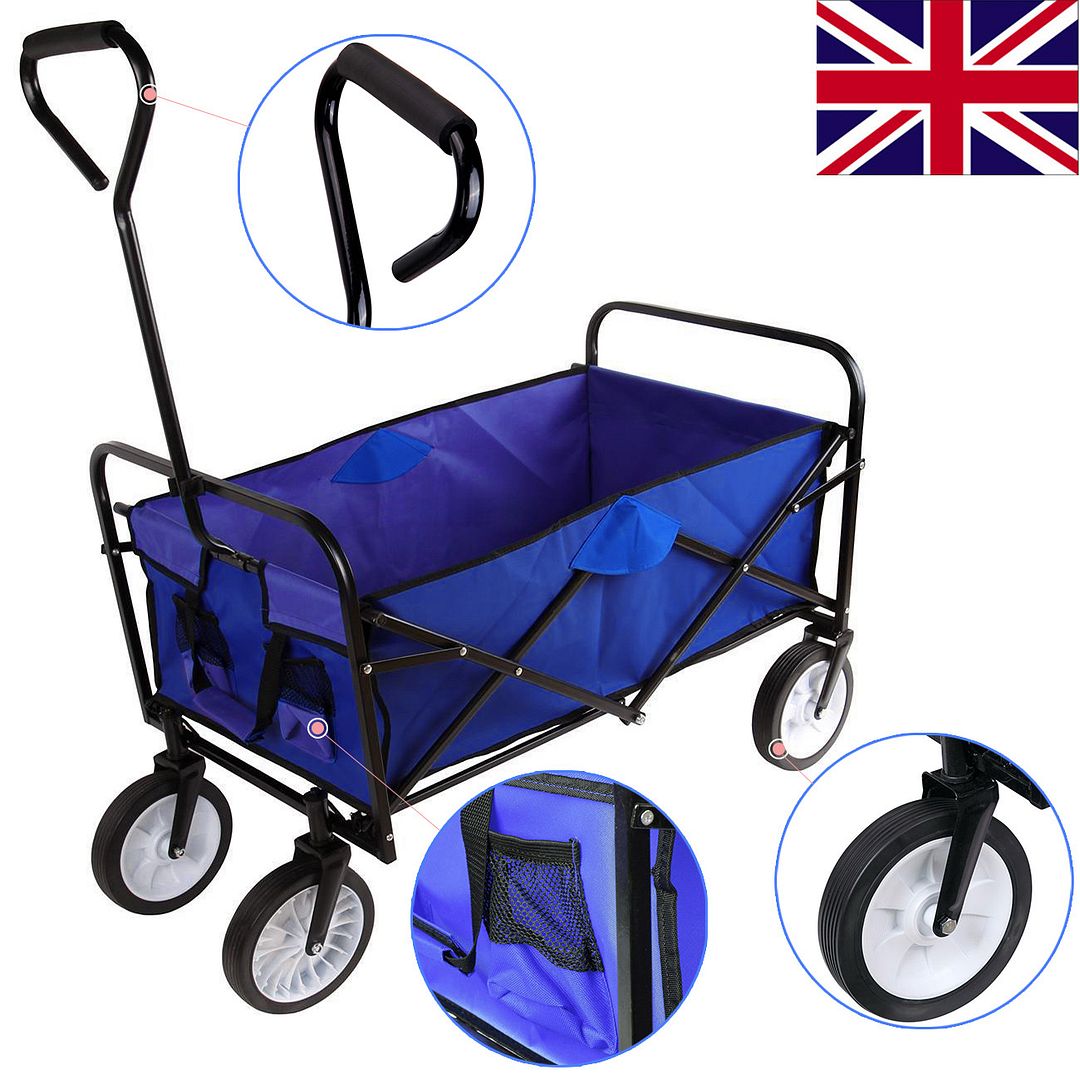 Heavy Duty Folding Garden Trolley Cart Wagon 4 Wheel Pull Along