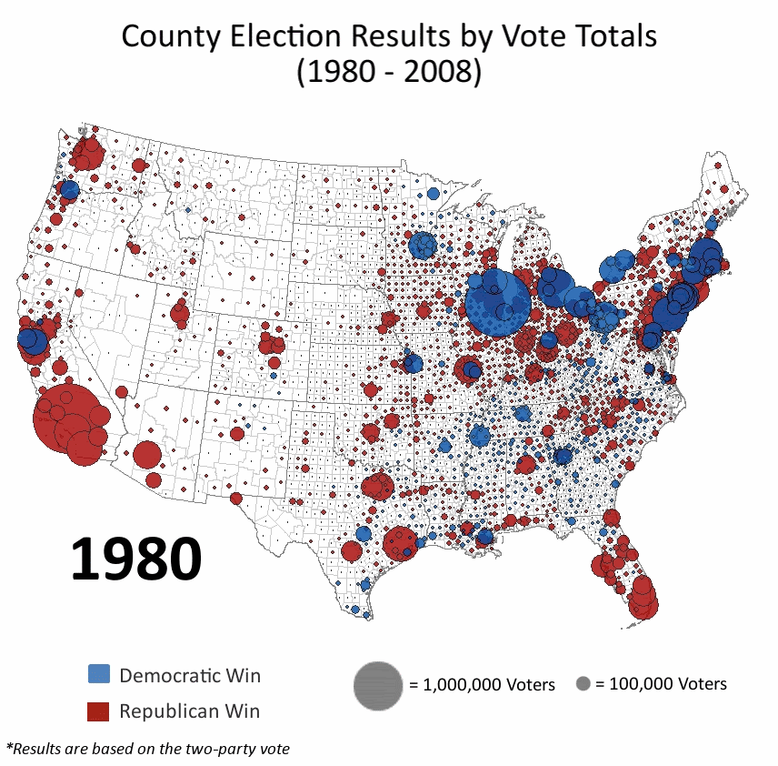 Bubble Map for Presidential Election Results by County