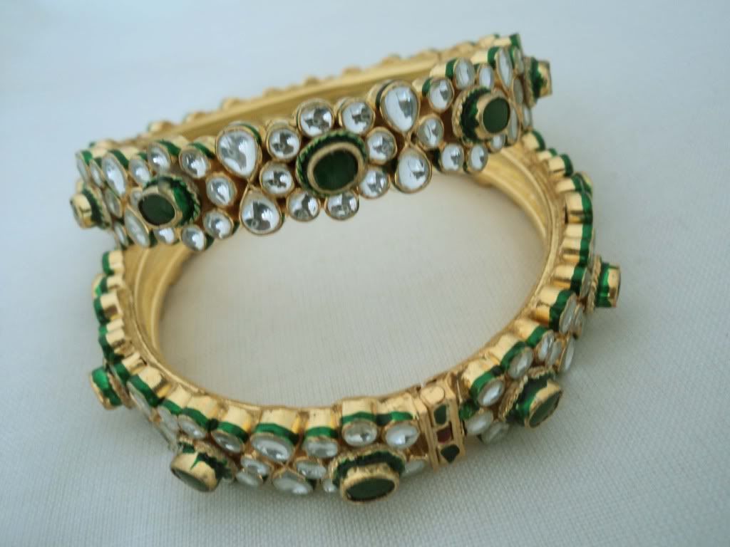 22K GOLD PLATED KUNDAN BANGLES BRIDAL JEWELRY KANGAN BRACLET BOLLYWOOD ...