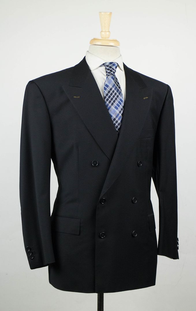 New. BRIONI Caligola Black Twill Wool Double Breasted Suit Size 52/42 S ...