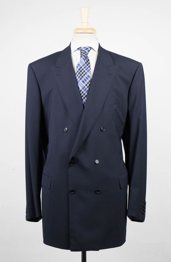 New. BRIONI Penne 21x Blue Wool Double Breasted Suit Size 56/46 L $7595