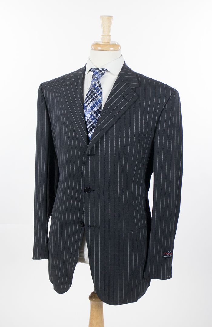 New D'AVENZA Black Striped 3 Roll 2 Button Suit Size 54/44 R $3995 | eBay