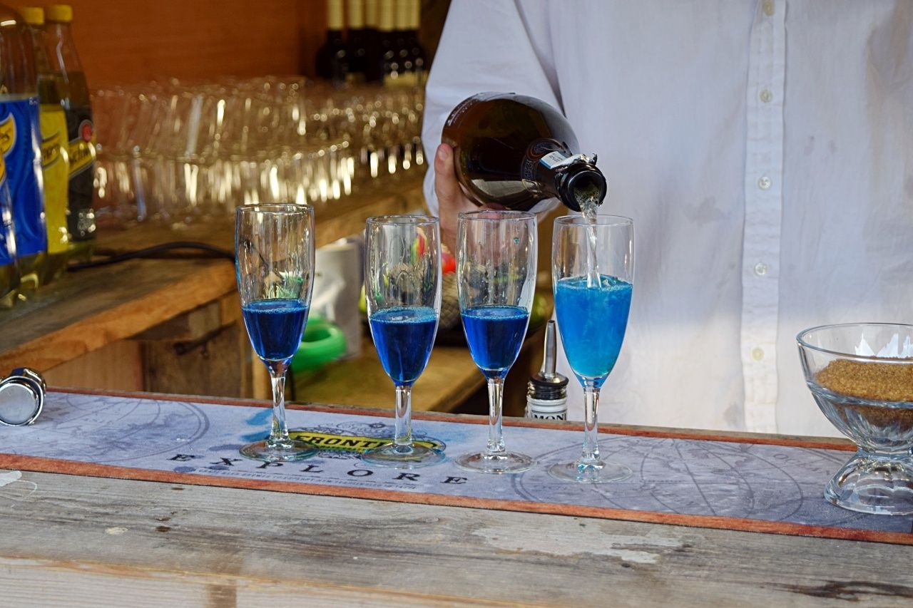 Blue cocktails at breaking bad popup ABQ launch