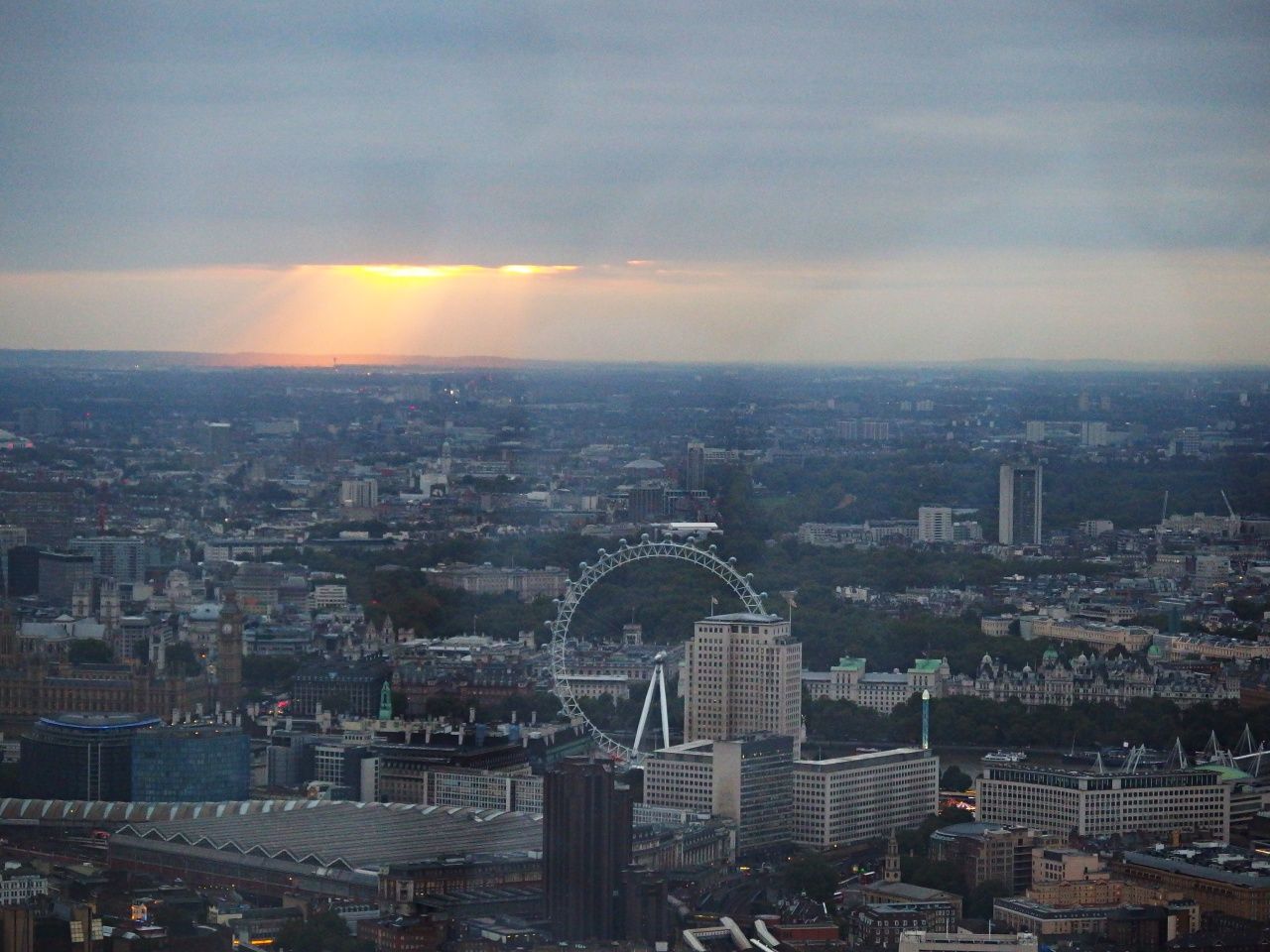 Sun setting over London