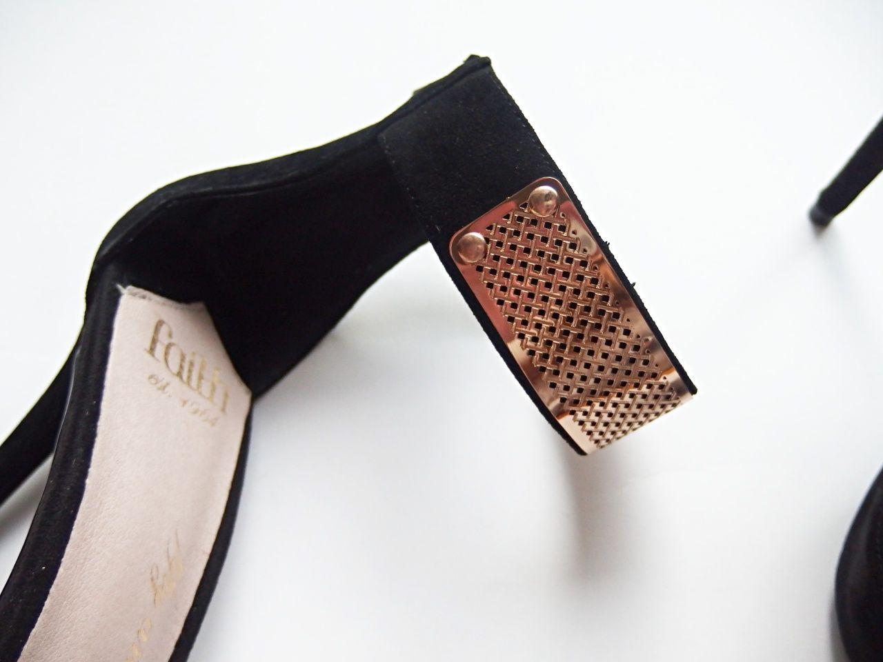 Faith Anniversary court shoe with gold ankle strap