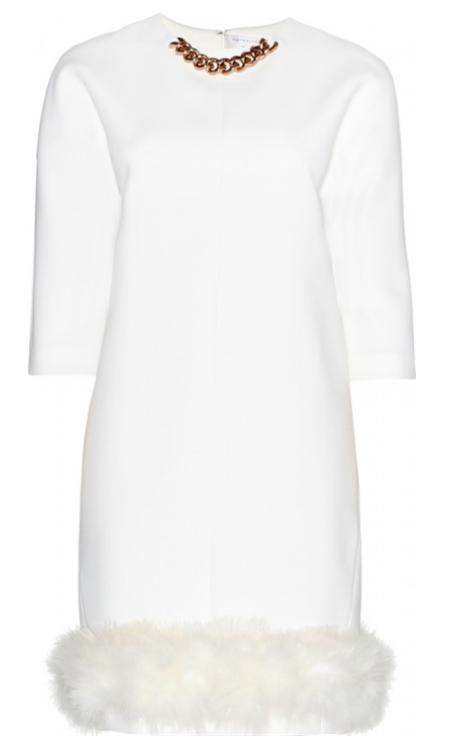 Victoria Beckham White Fur Trim Dress