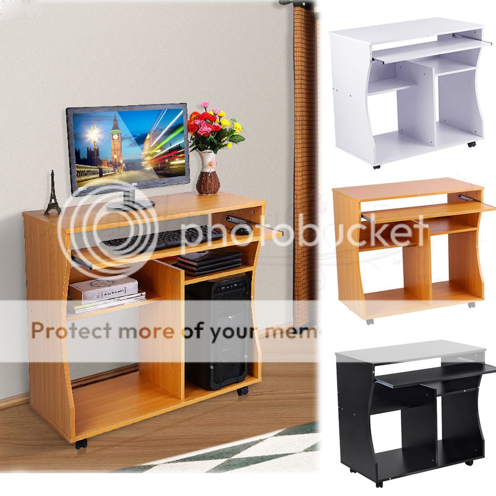 Wood Computer Desk With Cupboard Workstation Laptop Table 